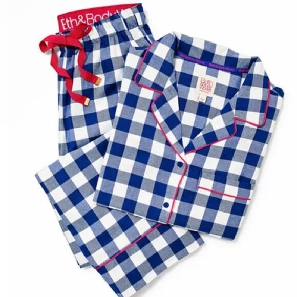 Bath & Body Works Blue and White Gingham Flannel Pajama in Size 10R. NWT! - Picture 1 of 11